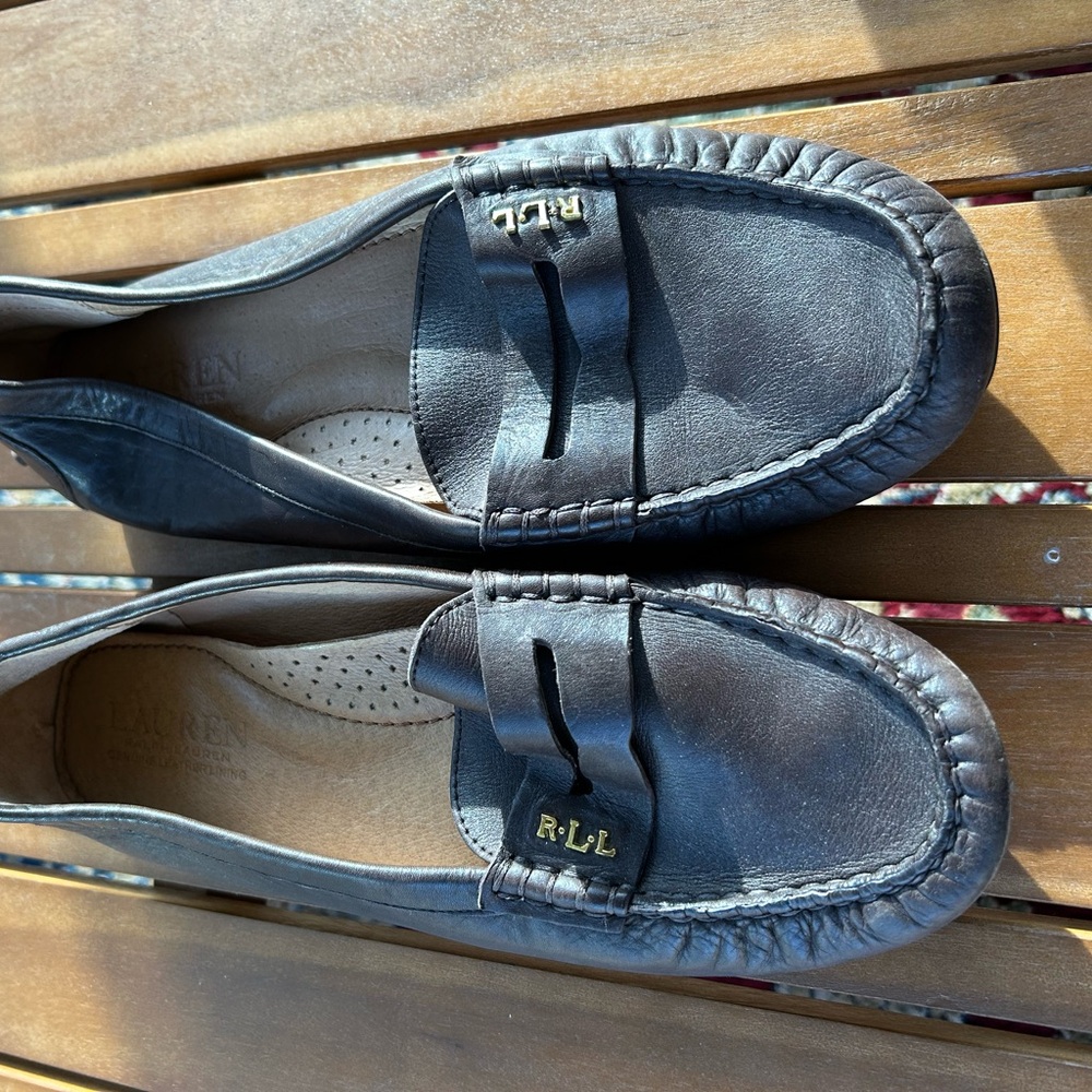 Ralph Lauren Brown Leather Loafers with Gold Detail